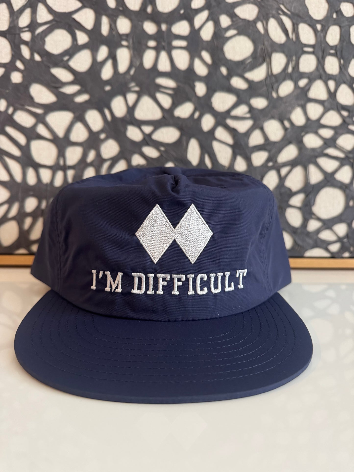 I'm Difficult navy nylon embroidery hat