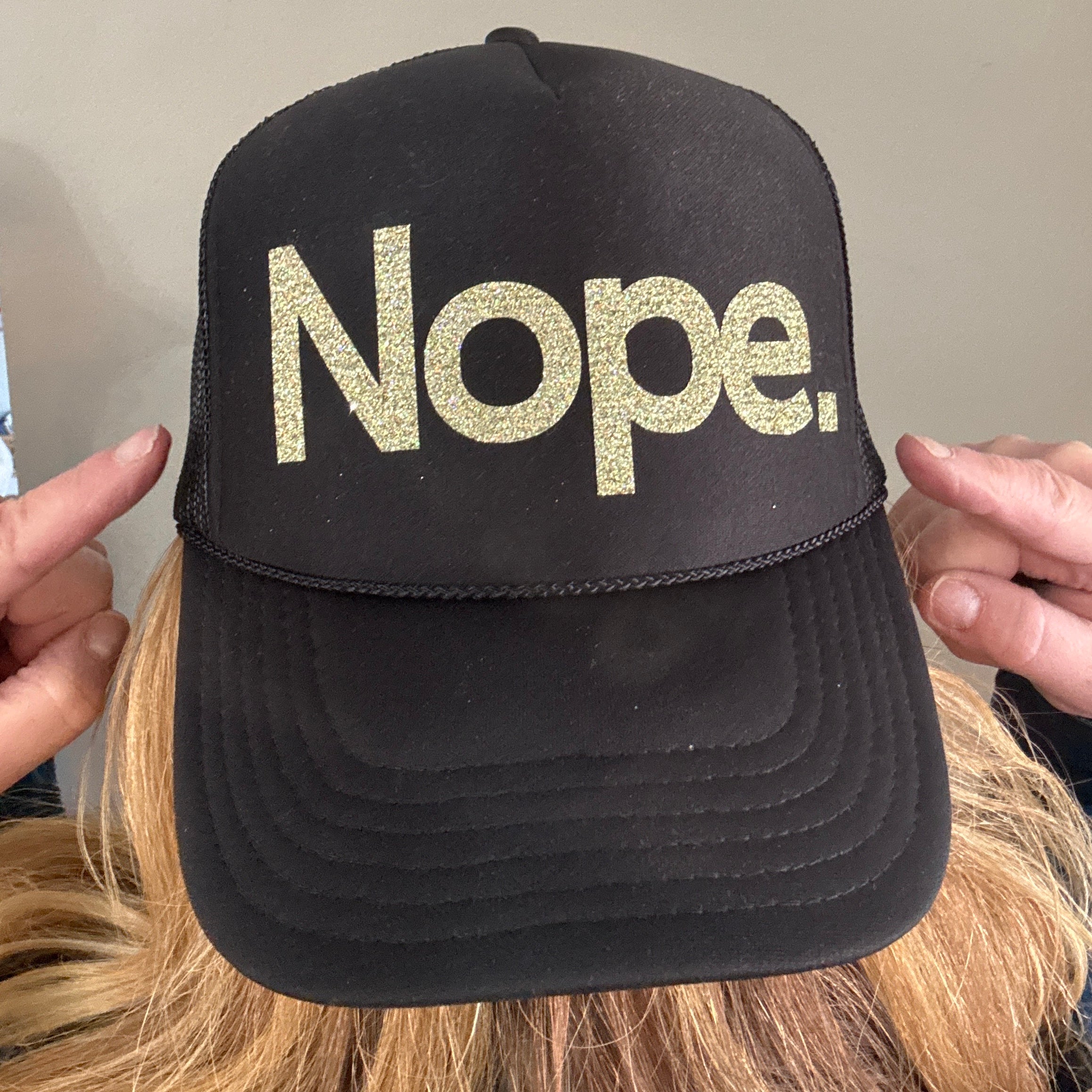 Midlifers Nope. black trucker – Arnie and Ollie