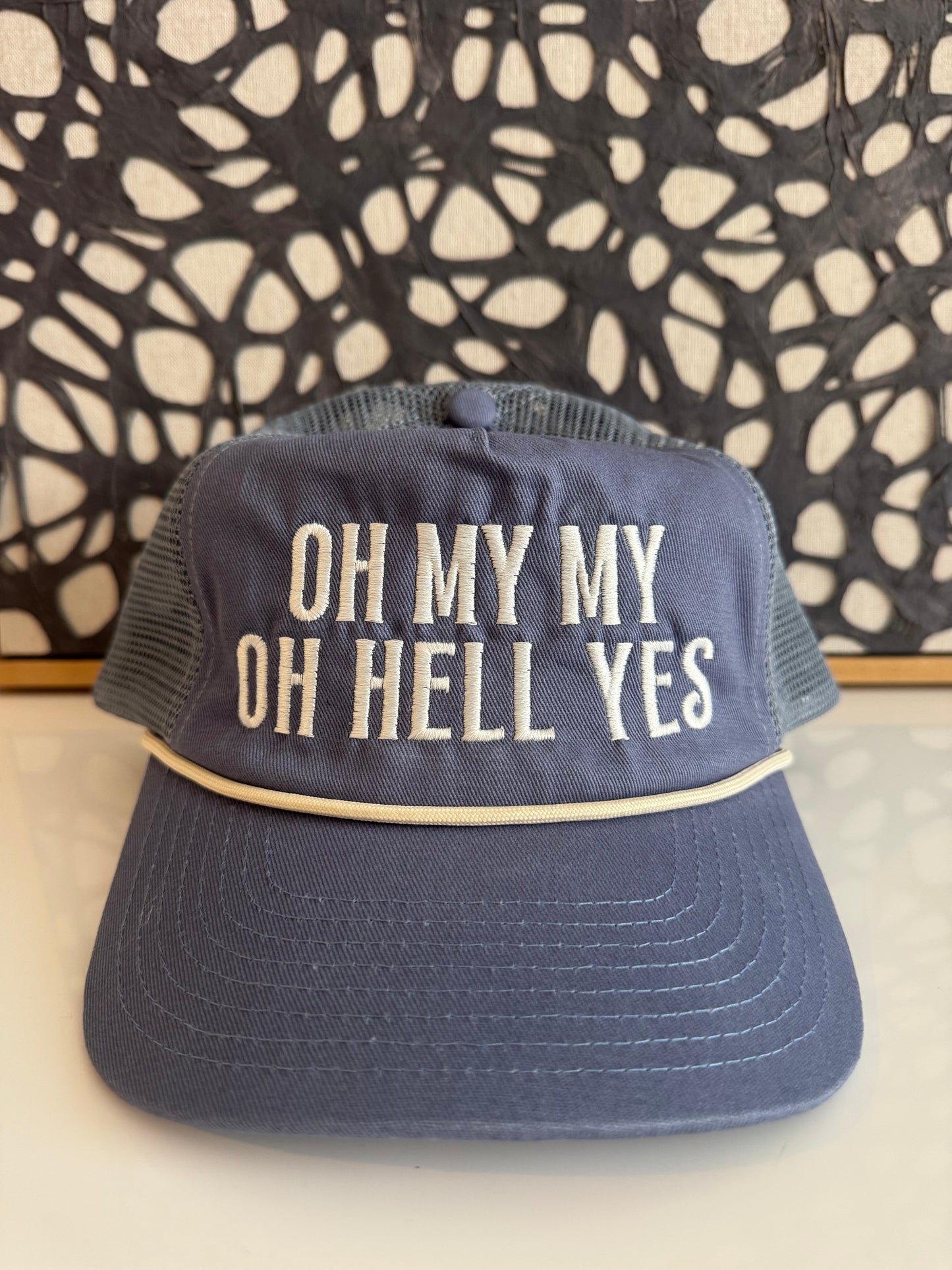 Oh my my, oh hell yes slate blue trucker