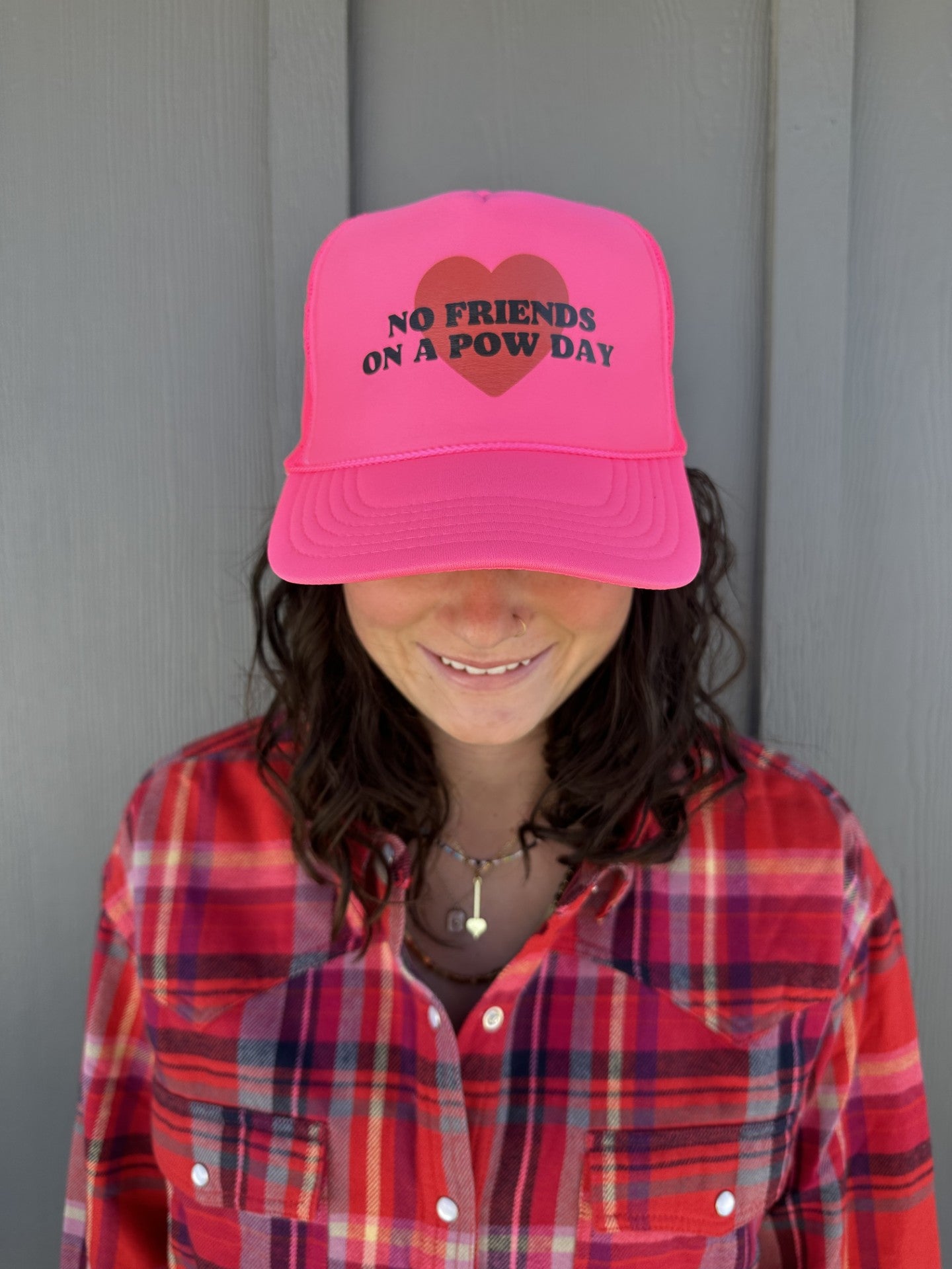 No Friends on a Powder Day - Neon Pink Trucker