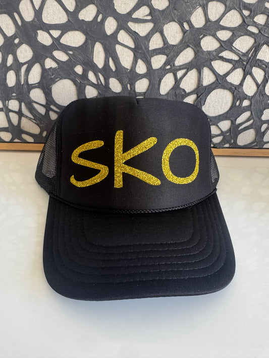 SKO - Black Trucker with Gold Glitter Font