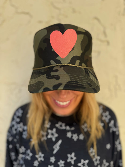 Artsy Heart - Camo Trucker w/ Grapefruit Glitter