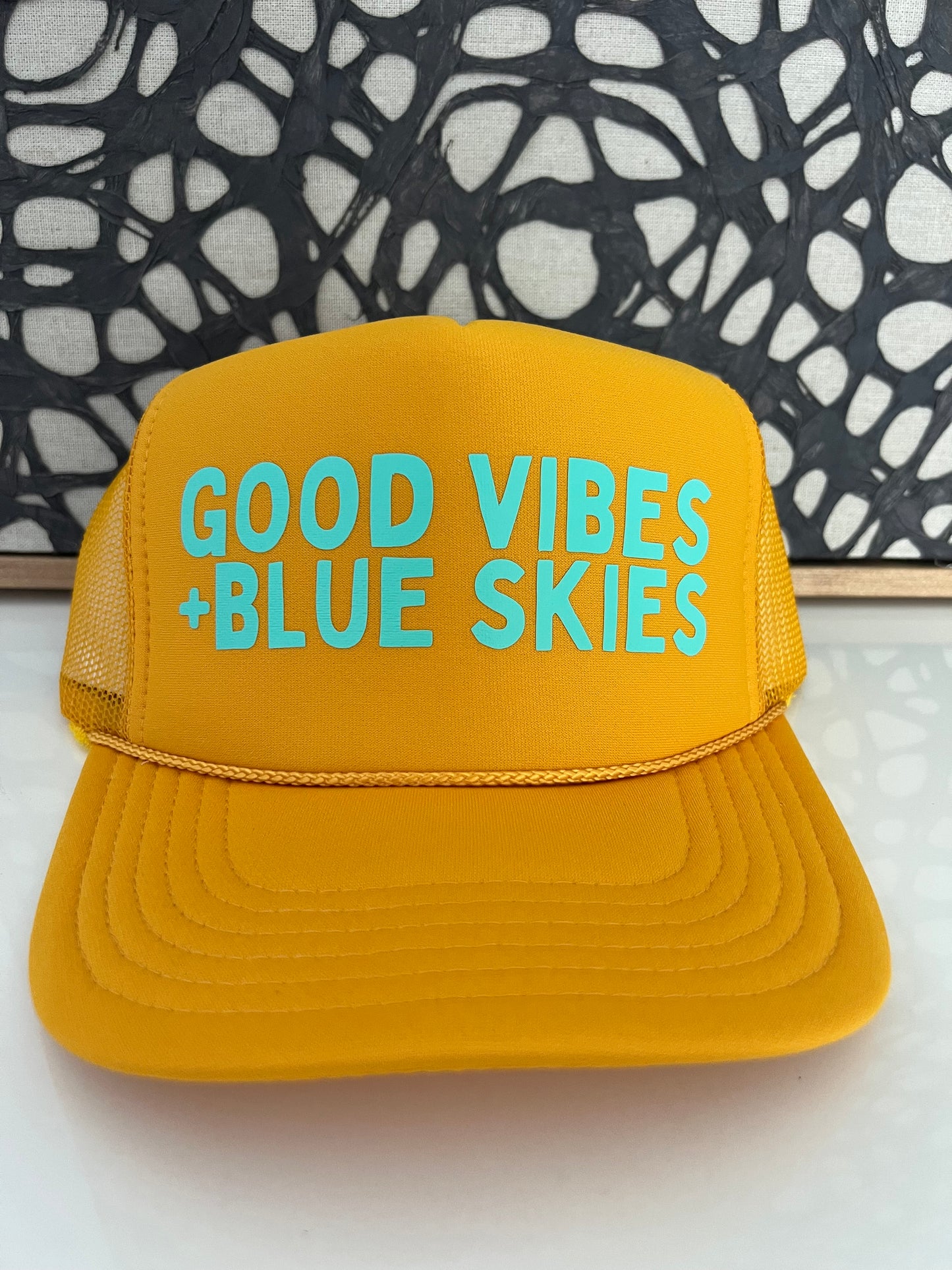 Good Vibes + Blue Skies - Yellow Trucker