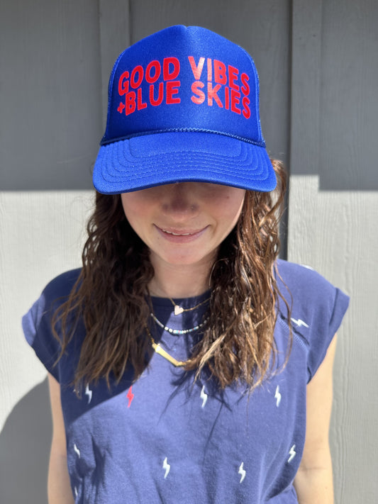 Good Vibes + Blue Skies - Royal Blue Trucker