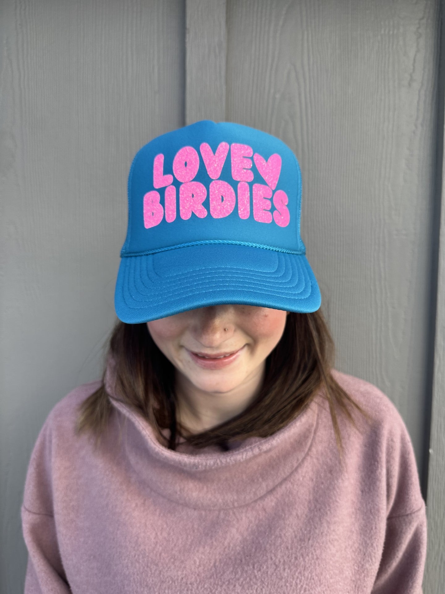 Love Birdies - Neon Blue Trucker