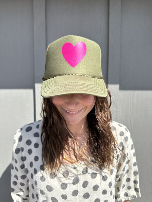 Artsy Heart - Olive Green Trucker