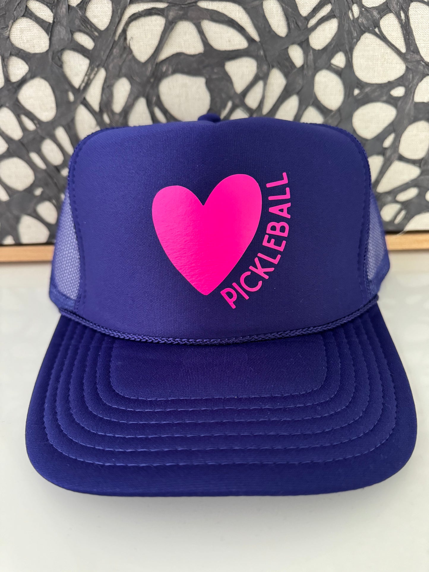 Pickleballer with Artsy Heart on Purple Trucker