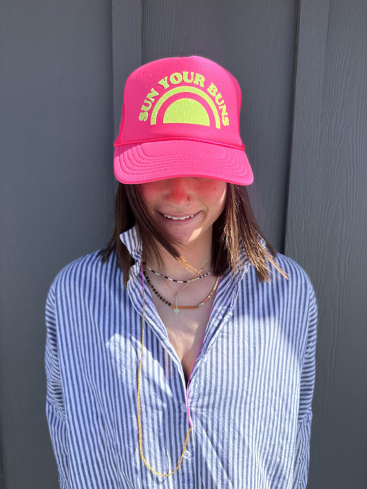 Sun Your Buns - Neon Pink Trucker