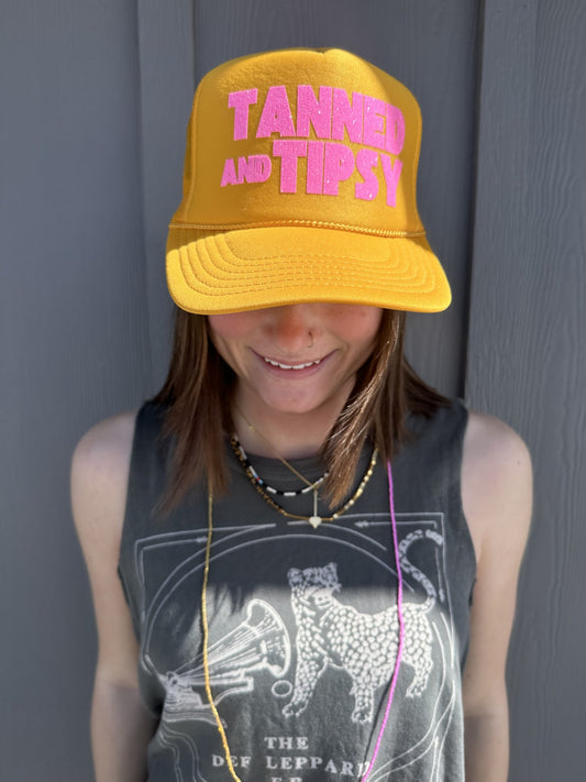 Tanned and Tipsy - Yellow Trucker